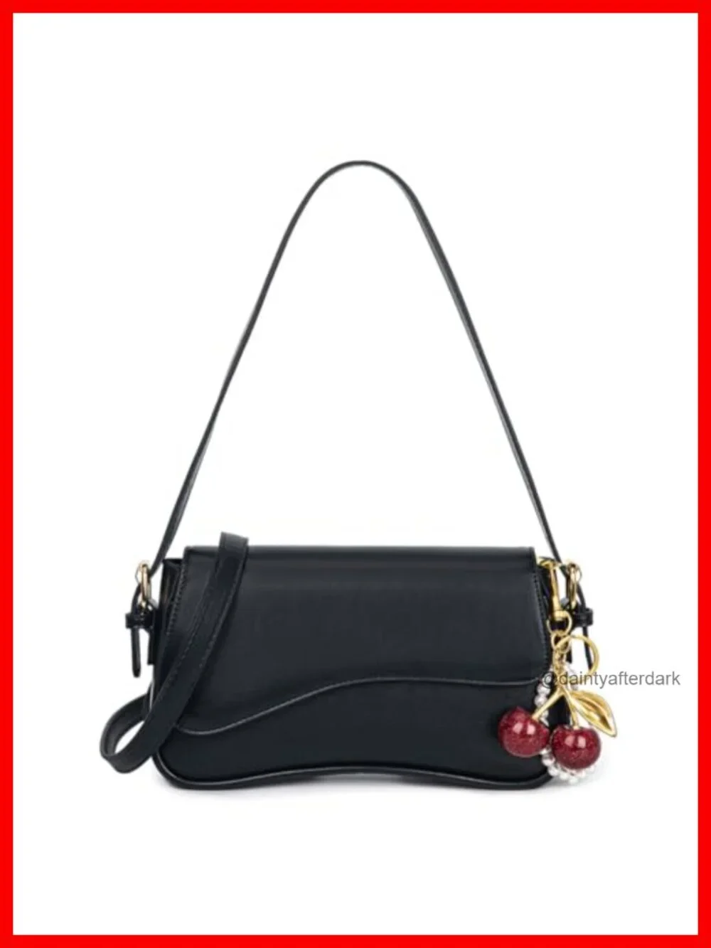 Hobo Bag with Cherry Pendant PU Leather Crossbody Shoulder Purse Y2K Detachable